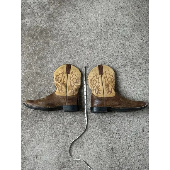 Vintage Mens ARIAT Western Boots Wilder Brown Square Toe Pull-on, Size 10.5 US