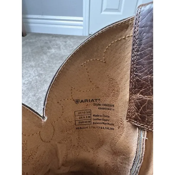 Vintage Mens ARIAT Western Boots Wilder Brown Square Toe Pull-on, Size 10.5 US