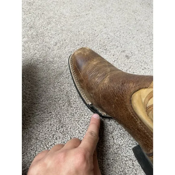 Vintage Mens ARIAT Western Boots Wilder Brown Square Toe Pull-on, Size 10.5 US