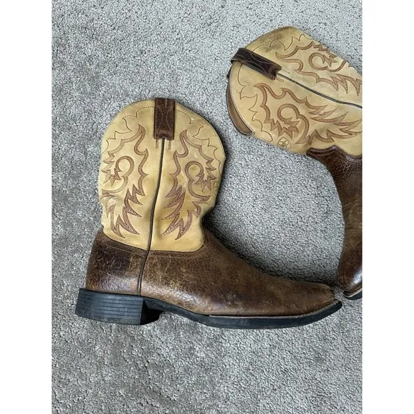 Vintage Mens ARIAT Western Boots Wilder Brown Square Toe Pull-on, Size 10.5 US