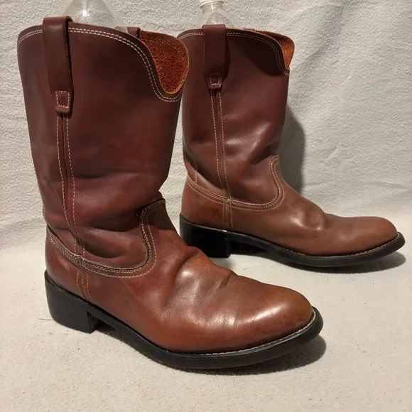 Vintage Men's Brown Leather Pull On Cowboy Boots size 9.5 D