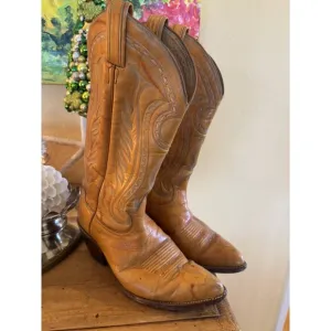 Vintage Tony Lama Cowboy Boots Men’s Sz M 7.5/ W 9.5 Cognac Stitched Black Label