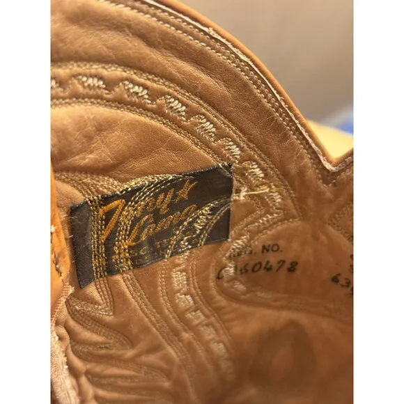 Vintage Tony Lama Cowboy Boots Men’s Sz M 7.5/ W 9.5 Cognac Stitched Black Label
