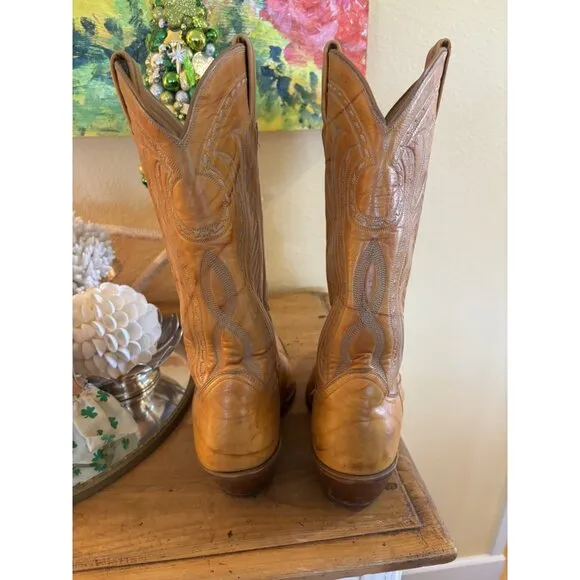 Vintage Tony Lama Cowboy Boots Men’s Sz M 7.5/ W 9.5 Cognac Stitched Black Label