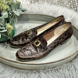 Vintage Women’s Salvatore Ferragamo Crocodile Leather Brown Loafers Size 8.5