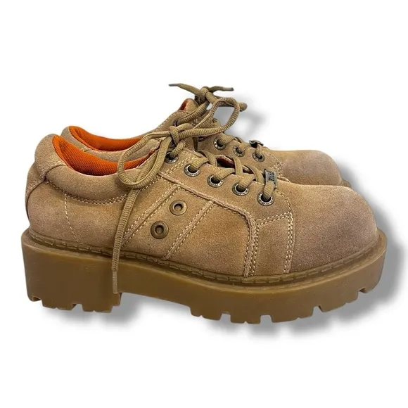 Vintage Y2K Mudd Chunky Lug Sole Tan Suede Lace Up Sneakers Size 8 Wide