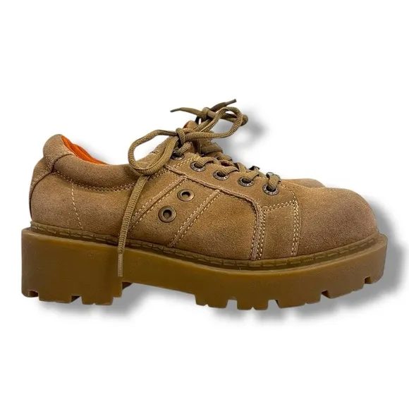 Vintage Y2K Mudd Chunky Lug Sole Tan Suede Lace Up Sneakers Size 8 Wide