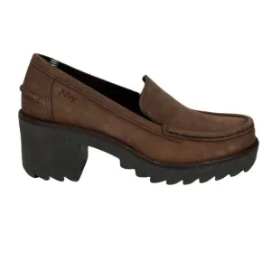 Vintage Y2K Nine West Square Toe Leather Chunky Block Heel Loafers Women 8 Brown