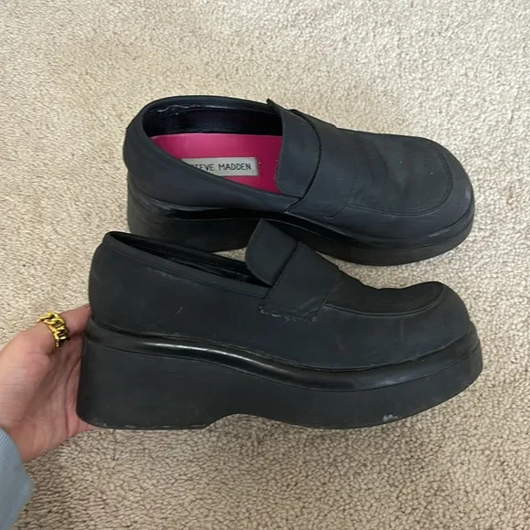 Vintage Y2K Steve Madden Loafers 7 Sugar Black 2000’s Chunky Platform 90’s