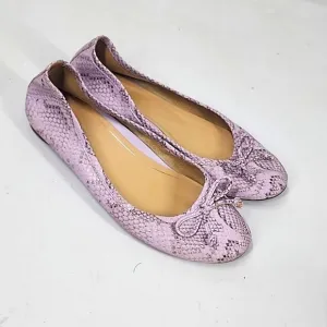 Vionic Callisto Purple Snake Embossed Leather Ballet Flats Slip On Bow 8.5