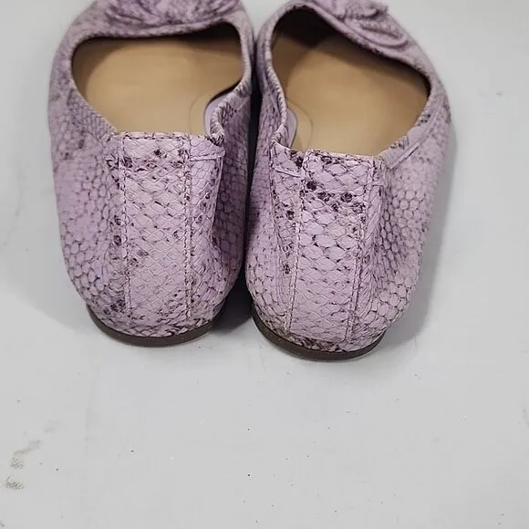 Vionic Callisto Purple Snake Embossed Leather Ballet Flats Slip On Bow 8.5