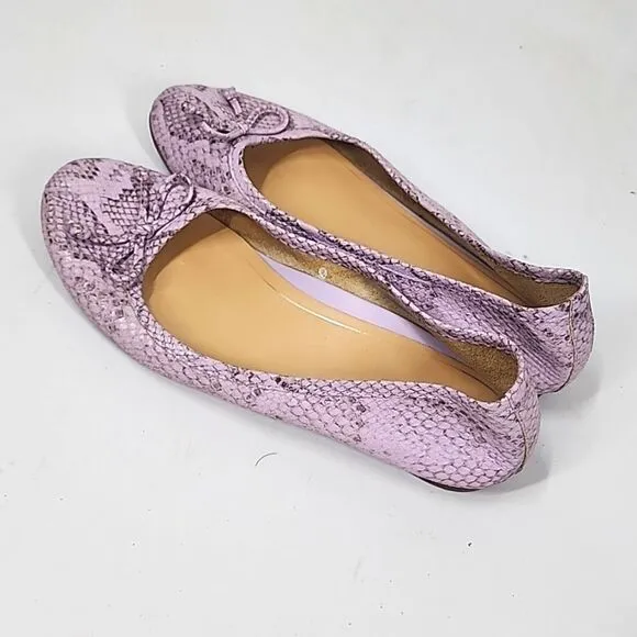 Vionic Callisto Purple Snake Embossed Leather Ballet Flats Slip On Bow 8.5