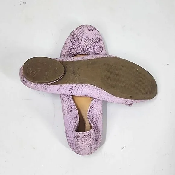 Vionic Callisto Purple Snake Embossed Leather Ballet Flats Slip On Bow 8.5