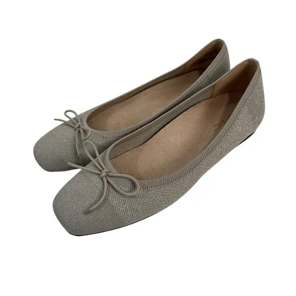 Vionic Klara Women Knit Ballet Flats Beige Square Toe Slip-On Shoes Size 8.5