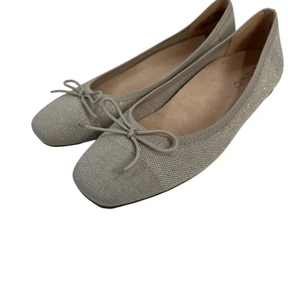 Vionic Klara Women Knit Ballet Flats Beige Square Toe Slip-On Shoes Size 8.5