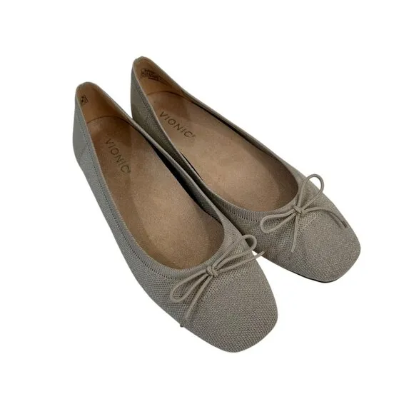 Vionic Klara Women Knit Ballet Flats Beige Square Toe Slip-On Shoes Size 8.5