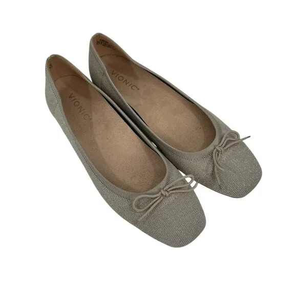 Vionic Klara Women Knit Ballet Flats Beige Square Toe Slip-On Shoes Size 8.5