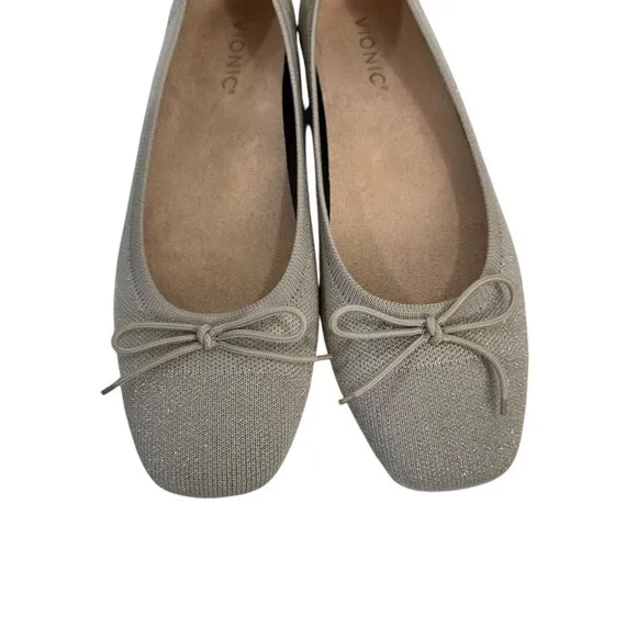 Vionic Klara Women Knit Ballet Flats Beige Square Toe Slip-On Shoes Size 8.5
