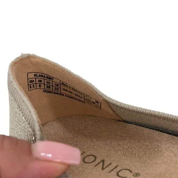 Vionic Klara Women Knit Ballet Flats Beige Square Toe Slip-On Shoes Size 8.5