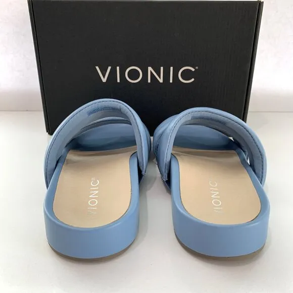 Vionic Mayla Sandals Slip On Double Puffy Strap Slides Blue Shadow Size 7 NEW