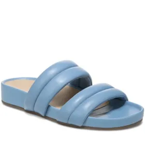 Vionic Mayla Sandals Slip On Double Puffy Strap Slides Blue Shadow Size 7 NEW