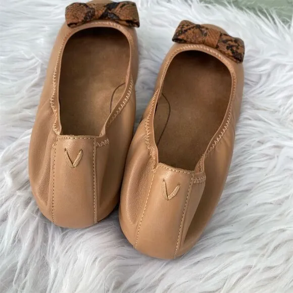 Vionic Women's Ballet Flats Size 9 Tan Snake Print Bow Detail Casual