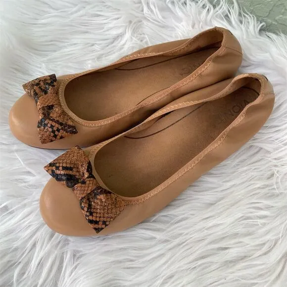 Vionic Women's Ballet Flats Size 9 Tan Snake Print Bow Detail Casual