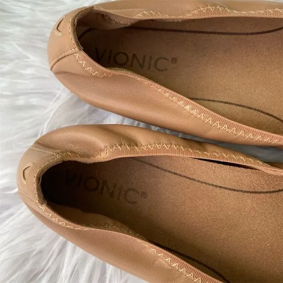 Vionic Women's Ballet Flats Size 9 Tan Snake Print Bow Detail Casual