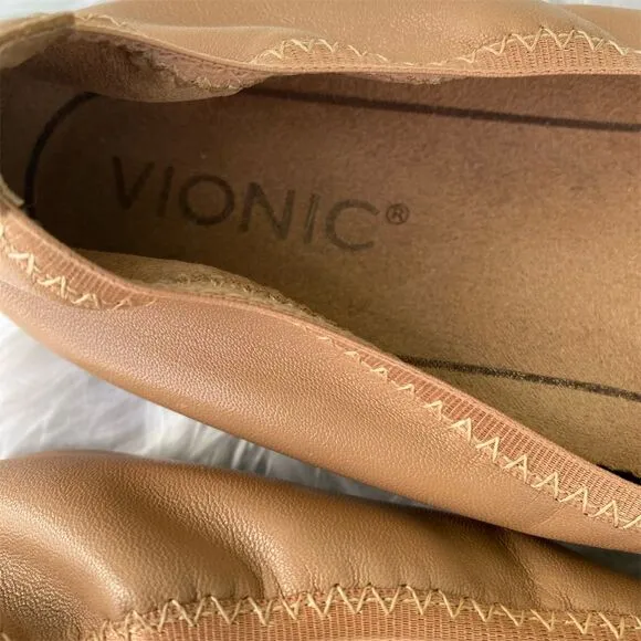 Vionic Women's Ballet Flats Size 9 Tan Snake Print Bow Detail Casual