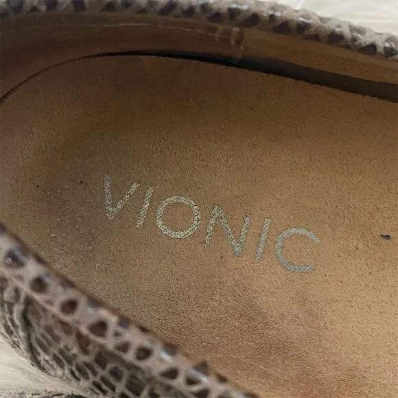 Vionic Women's Loafers Size 9 Gray Snakeskin Print Slip On Flats