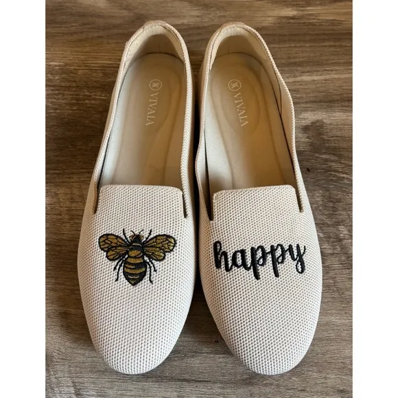 Vivaia Audrey Round Toe Embroidered Bee Happy Loafers