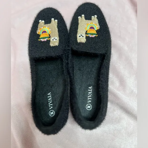 VIVAIA Audrey Round-Toe Faux Mink-Knit Loafers w/ Alpacas, EU 37.5 / US 7, NWOTB
