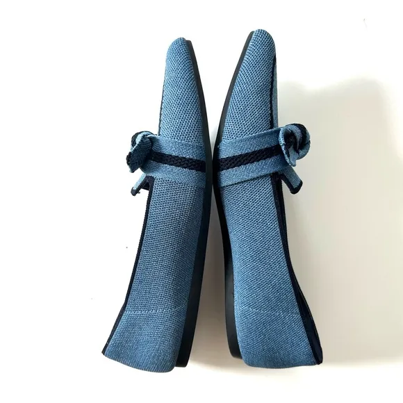 Vivaia Blue Denim Navy Michelle Bow Pointed Toe Knitted Loafer Flats