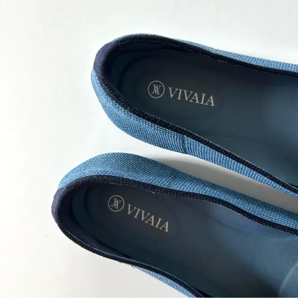 Vivaia Blue Denim Navy Michelle Bow Pointed Toe Knitted Loafer Flats