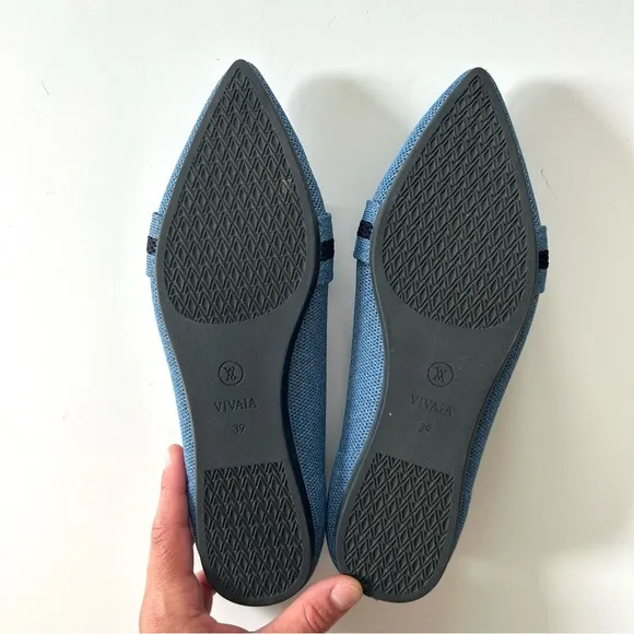 Vivaia Blue Denim Navy Michelle Bow Pointed Toe Knitted Loafer Flats