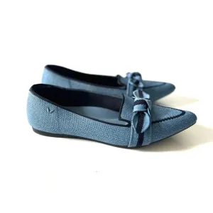 Vivaia Blue Denim Navy Michelle Bow Pointed Toe Knitted Loafer Flats