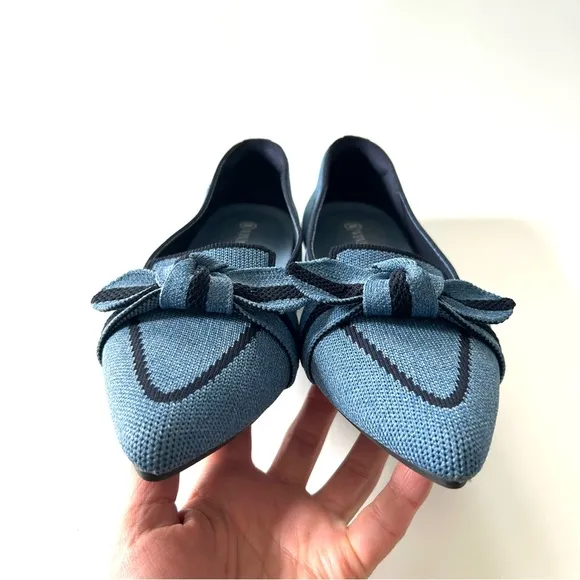 Vivaia Blue Denim Navy Michelle Bow Pointed Toe Knitted Loafer Flats