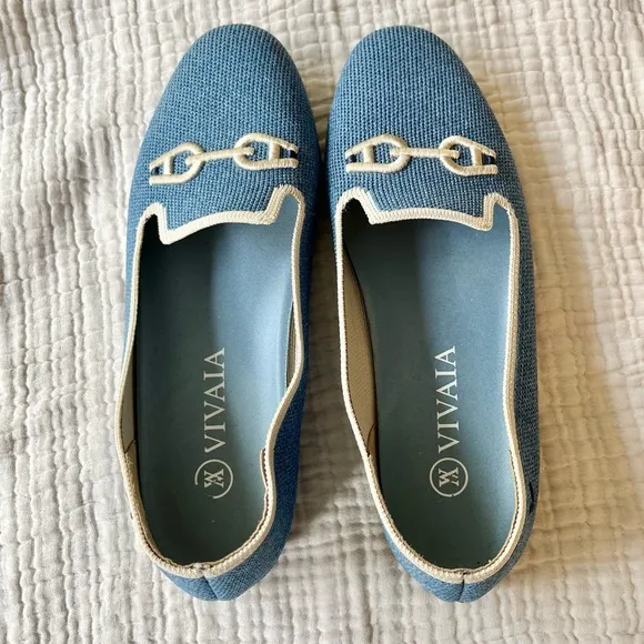 VIVAIA | Horsebit Loafers Carolina Blue Embroidered Round Toe Loafer 36