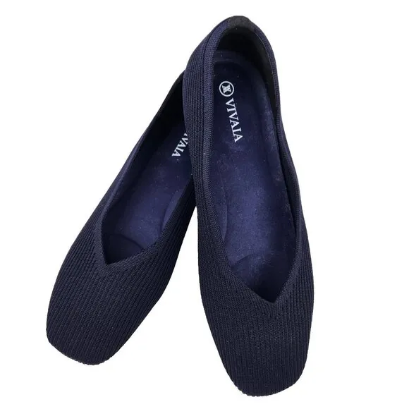 VIVAIA Margot 2.0 Ballet Flats 37.5 Navy Blue V-Cut Square Toe Comfort