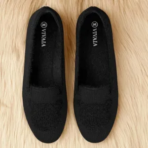 Vivaia Round-Toe Faux Mink-Knit Loafers