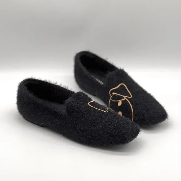 VIVAIA Samantha Square Toe Faux Mink Knit Loafers Womens 9 Black Dog Slip On
