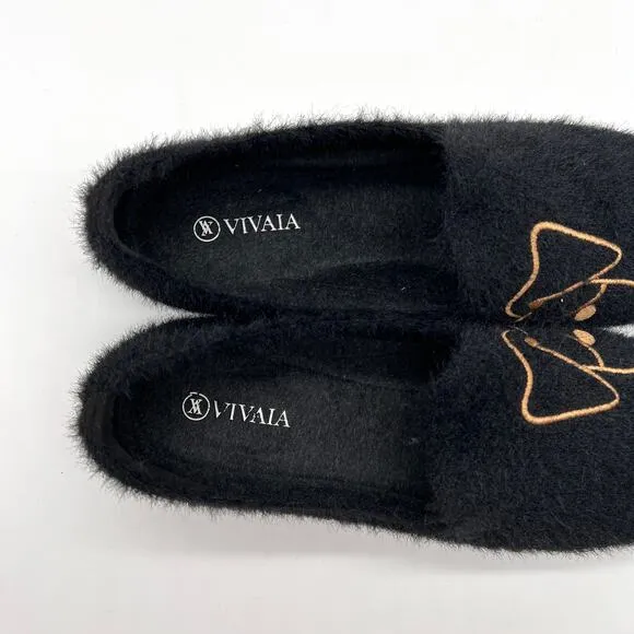 VIVAIA Samantha Square Toe Faux Mink Knit Loafers Womens 9 Black Dog Slip On