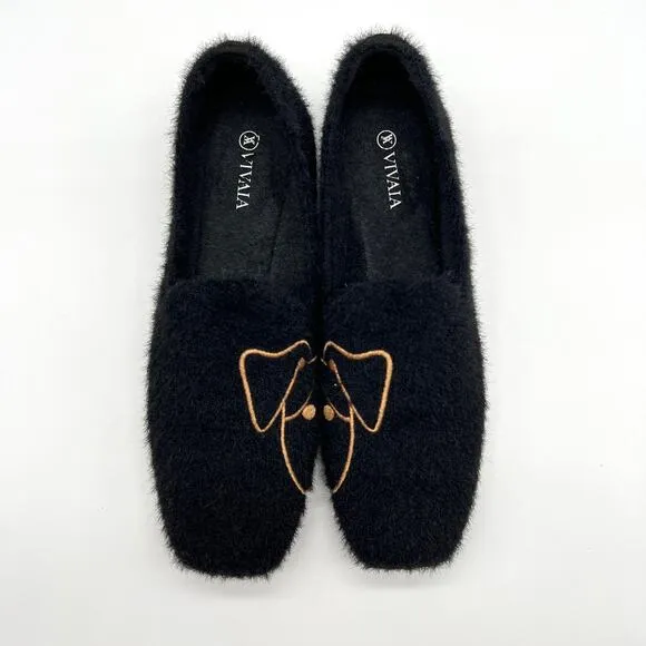 VIVAIA Samantha Square Toe Faux Mink Knit Loafers Womens 9 Black Dog Slip On