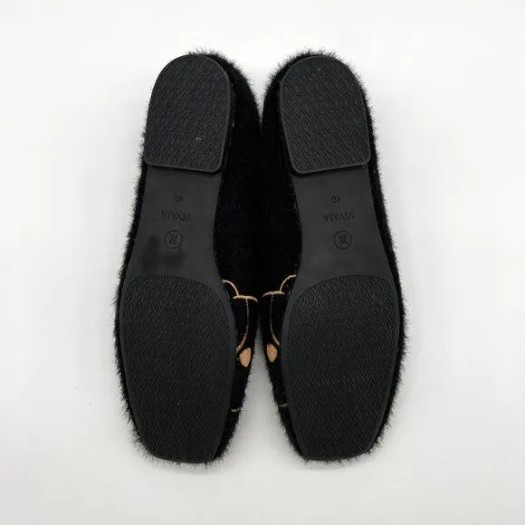 VIVAIA Samantha Square Toe Faux Mink Knit Loafers Womens 9 Black Dog Slip On