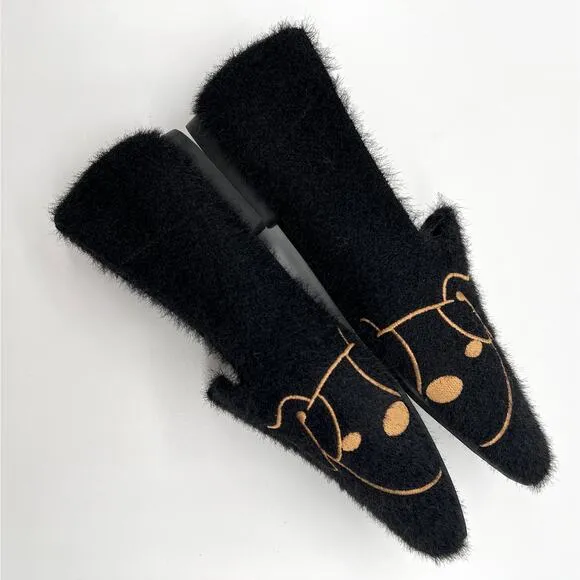 VIVAIA Samantha Square Toe Faux Mink Knit Loafers Womens 9 Black Dog Slip On