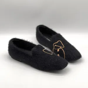 VIVAIA Samantha Square Toe Faux Mink Knit Loafers Womens 9 Black Dog Slip On