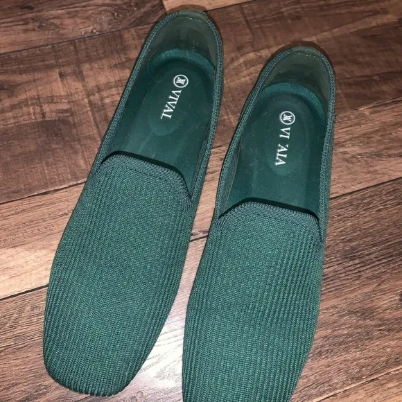 Vivaia  Square-Toe Loafers (Samantha Forest Green knit spring coquette boho