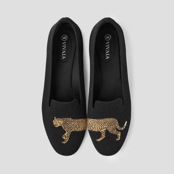 Vivaia, Women's Round-Toe Embroidered Loafers (Audrey) - Black-Cheetah. Size: 43