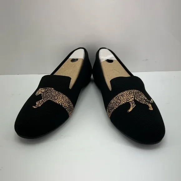 Vivaia, Women's Round-Toe Embroidered Loafers (Audrey) - Black-Cheetah. Size: 43