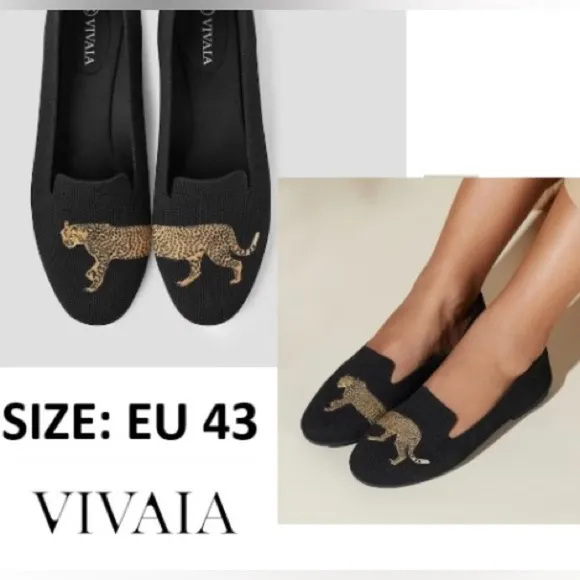 Vivaia, Women's Round-Toe Embroidered Loafers (Audrey) - Black-Cheetah. Size: 43
